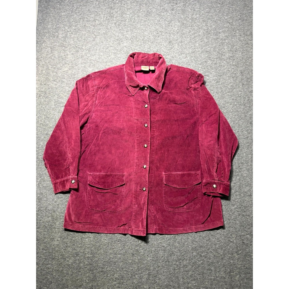 Vintage Crossroads Shacket Womens 3X Burgundy Velvet Cotton Button Front Winter